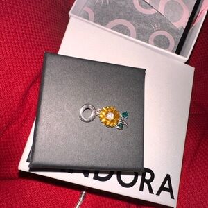 Pandora Yellow and Green Sunflower Dangle Charm